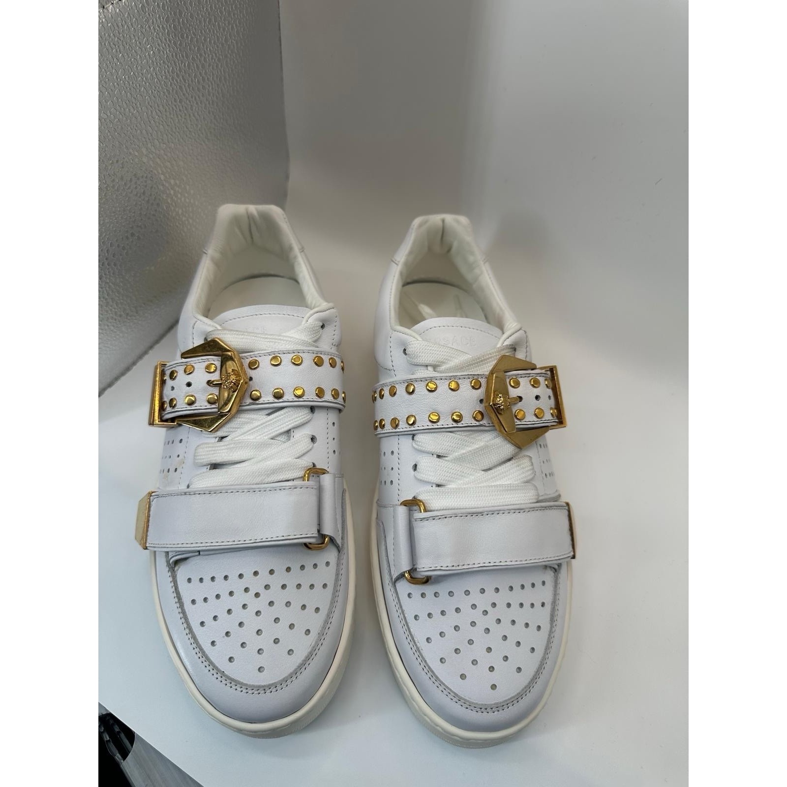 Versace White Leather Medusa Buckle Luxury Sneakers Eu 39 Made In Italy